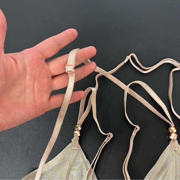 Savage X Fenty bralette tan gold shiny silver womens medium front closure - Picture 7 of 12